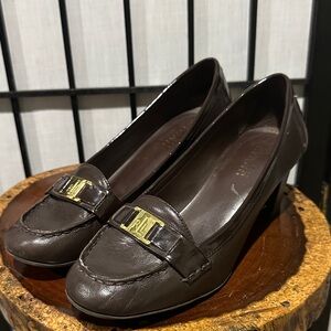 Ralph Lauren Vintage Chocolate Leather Heeled Loafers Size 7.5